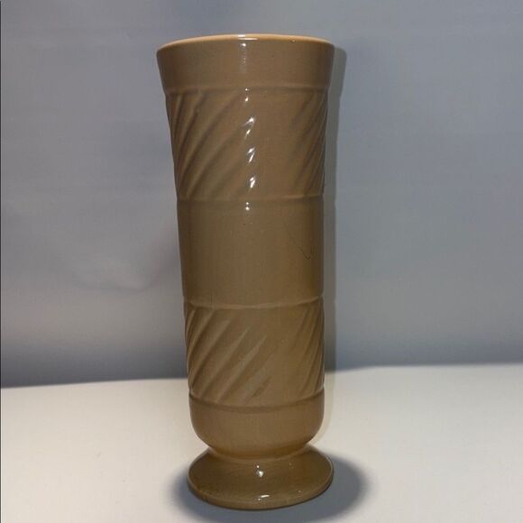 Tan Textured Accent Vase with Diagonal Patterns - Picture 2 of 9